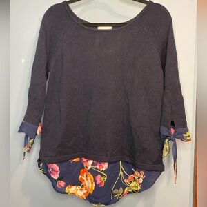 New York & Company Navy Sweater w/ Boatneck and Floral underlay size small